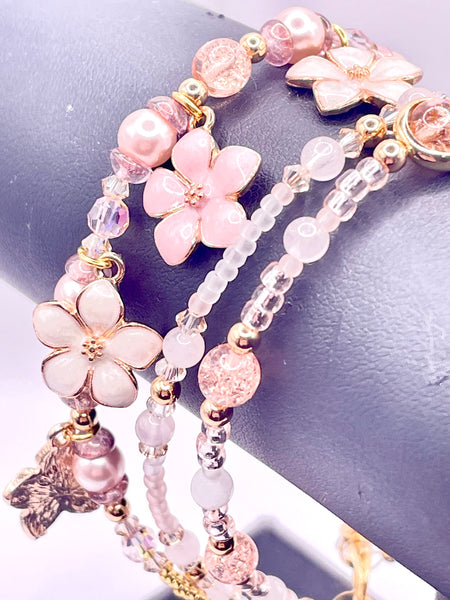 Pink and White Floral Bracelet