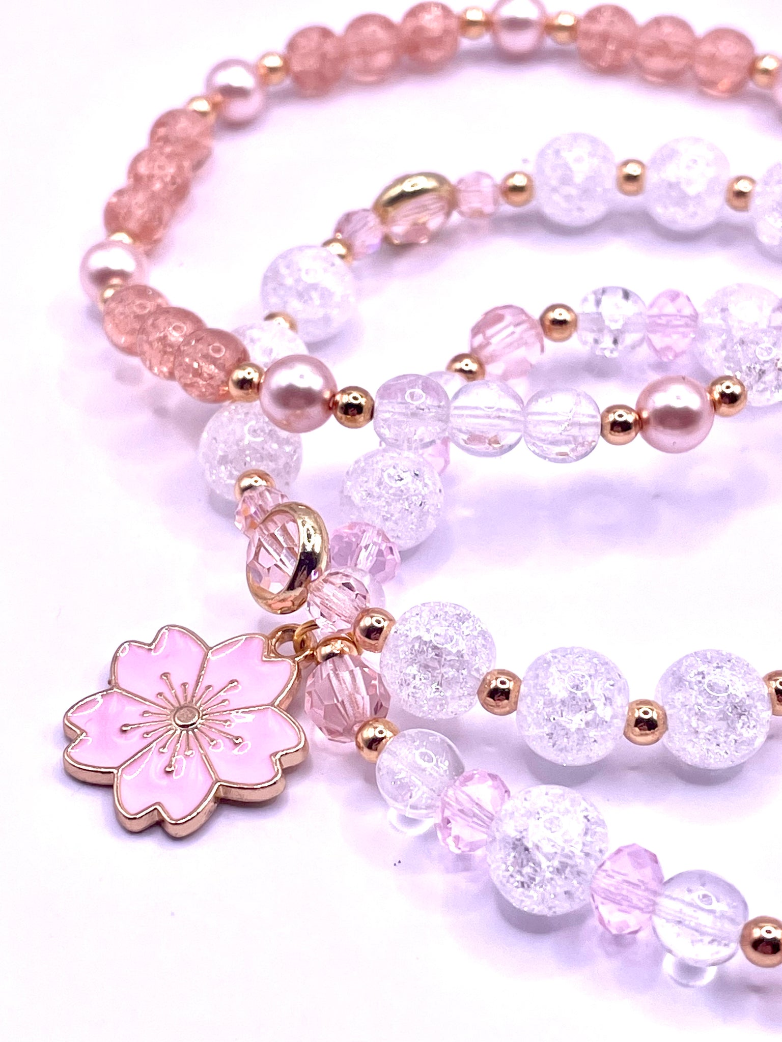 Sakura Charm Crystal Stretch Bracelet Set