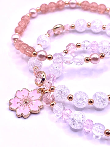 Sakura Charm Crystal Stretch Bracelet Set