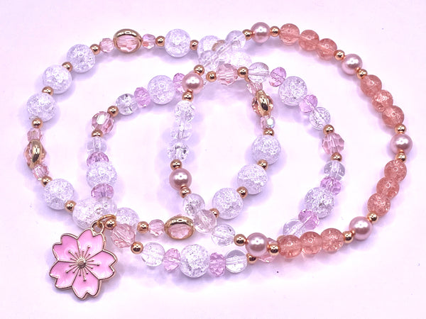 Sakura Charm Crystal Stretch Bracelet Set