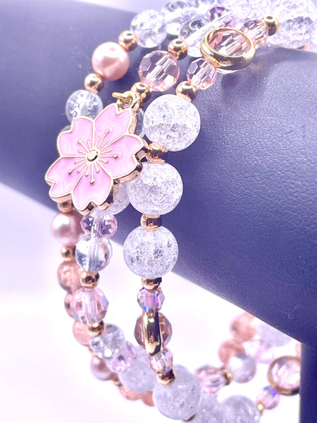 Sakura Charm Crystal Stretch Bracelet Set